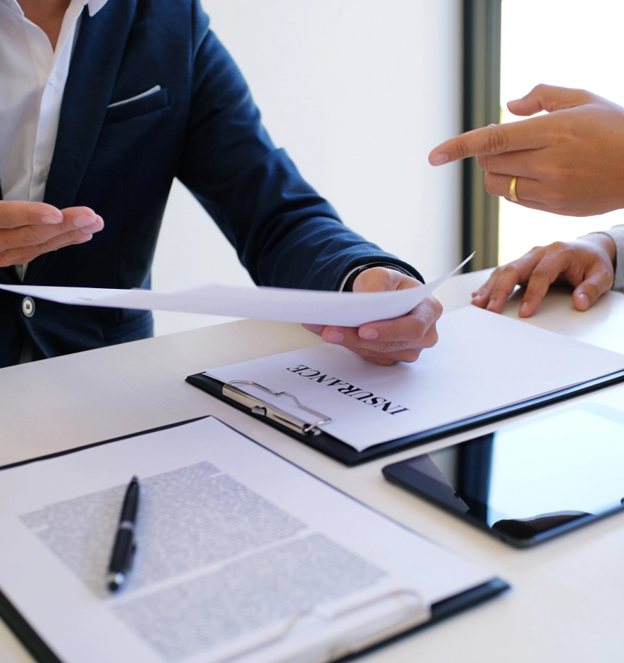 Sales manager giving advice application form document considering mortgage loan offer for car and house insurance dundalk md